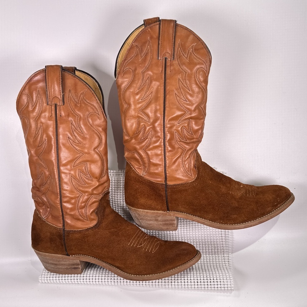 Miller Stockman Brown Leather Western Cowboy Boots Mens 8.5 - Picture 2 of 12